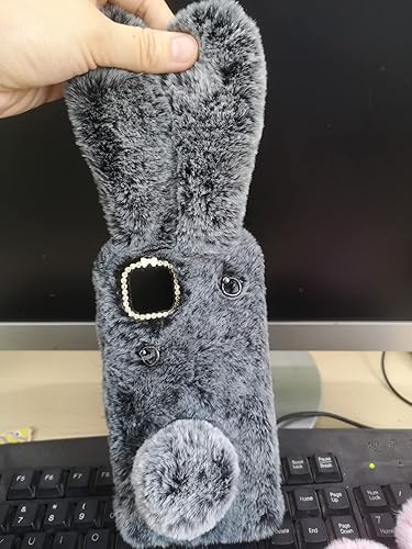 Miniatura 4 de Funda femenina compatible con Honor con 2 protectores de pantalla de vidrio templado, funda mullida de piel sintética (conejo gris, para Honor 50