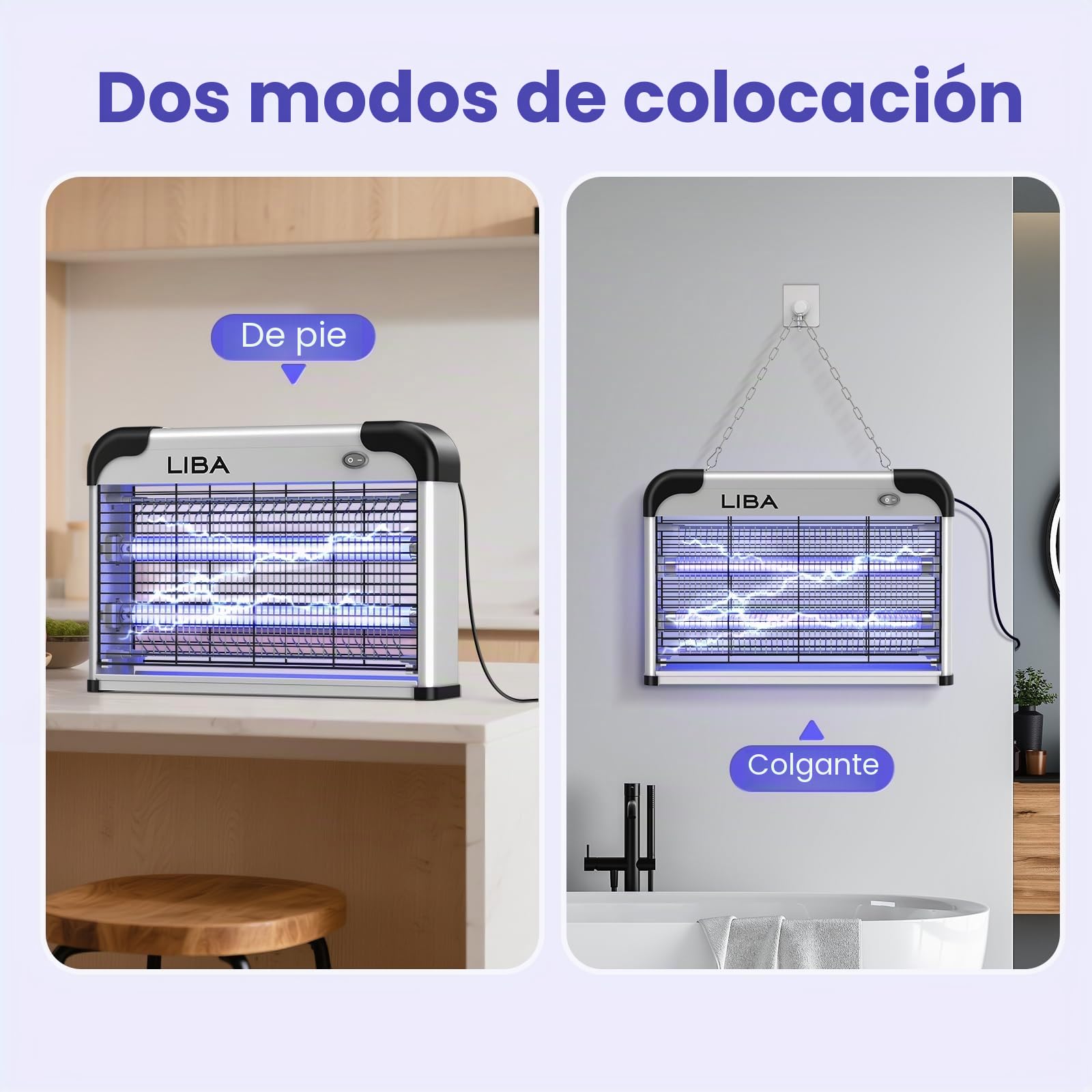 Liba Mata Mosquitos Electrico, 20W Lámpara Mata Insectos Electrico - Matamoscas, Polillas y Avispas Para Interiores, Lámpara UV Repelente de Mosquitos Incluye 2 Bombillas de Repuesto y Bandeja Lavable