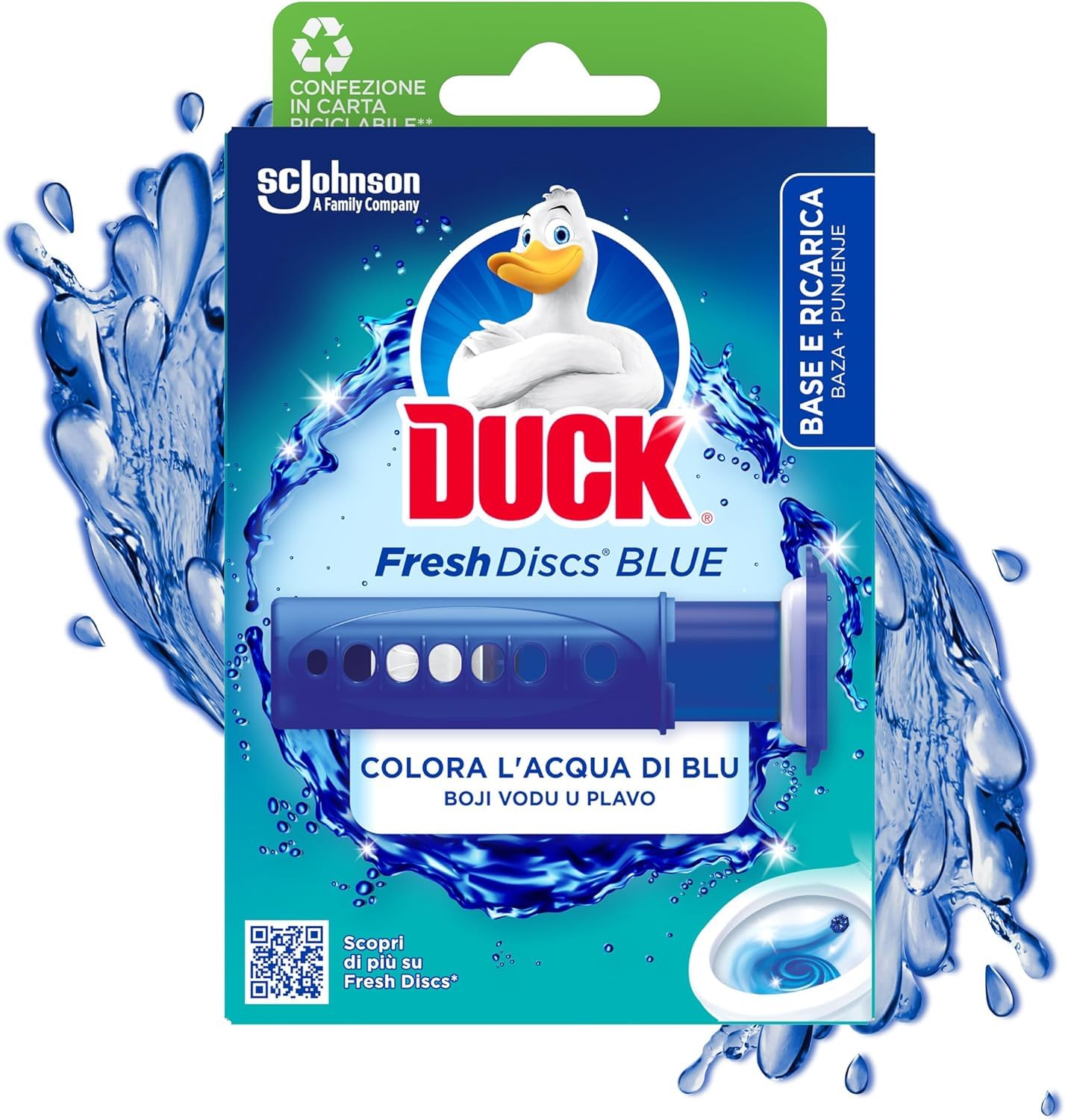 Duck Fresh Discs Blue- Base per Dischi Gel Igienizzanti WC, Colora l'acqua di blu ad ogni risciacquo - Confezione da 1 Applicatore e 6 Dischetti
