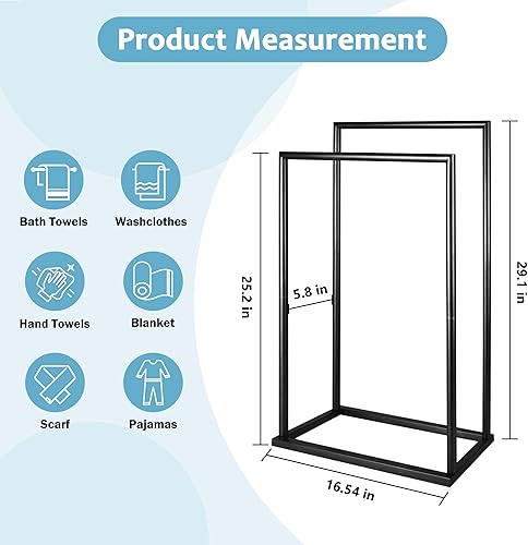 Miniatura 3 de Toalleros para baño, 2 niveles de acero inoxidable para toalla de baño, estante para mantas, negro mate, DECLUTTR