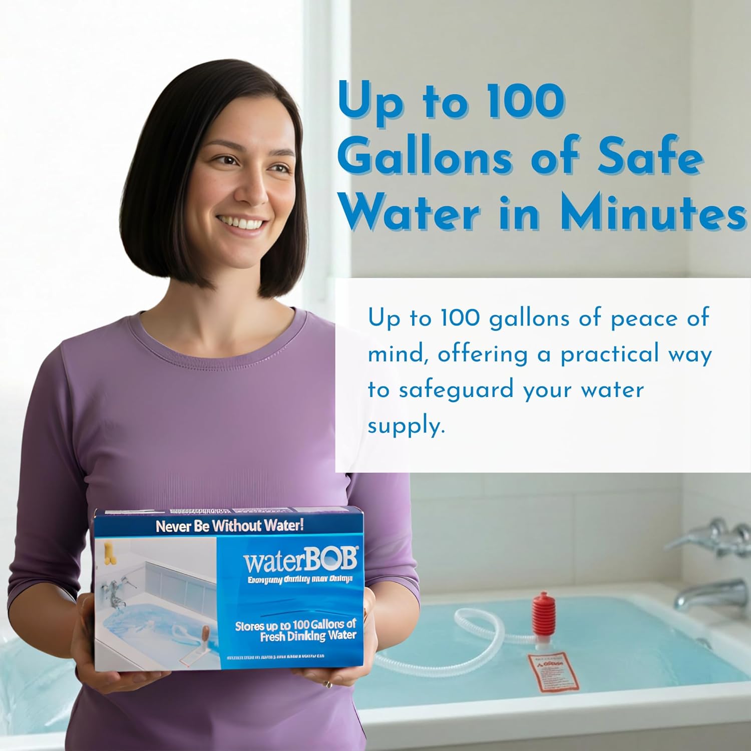 waterBOB Bathtub Emergency Water Storage Bladder Up To 100 Gallon Capacity - Food Grade Liner with Hand Pump for Hurricane and Disaster Preparedness - BPA Free Drinking Water Container