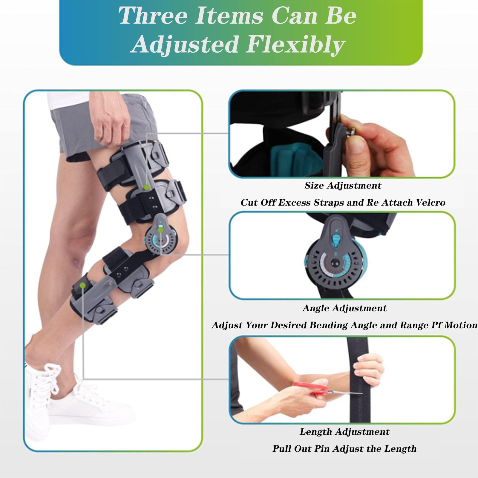 SFKLYU Post Op Knee Brace Tutori per Ginocchio Regolabili con Cerniera Rom Tutori per Ginocchio Ortopedici Immobilizzatore Stabilizzatore per Rottura del Menisco, Artrite, ACL