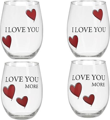 Miniatura 10 de BANBERRY DESIGNS Lover's - Juego de copas de vino con texto en inglés "I Love You", juego de 2 copas de vino sin tallo con corazones decorativos,