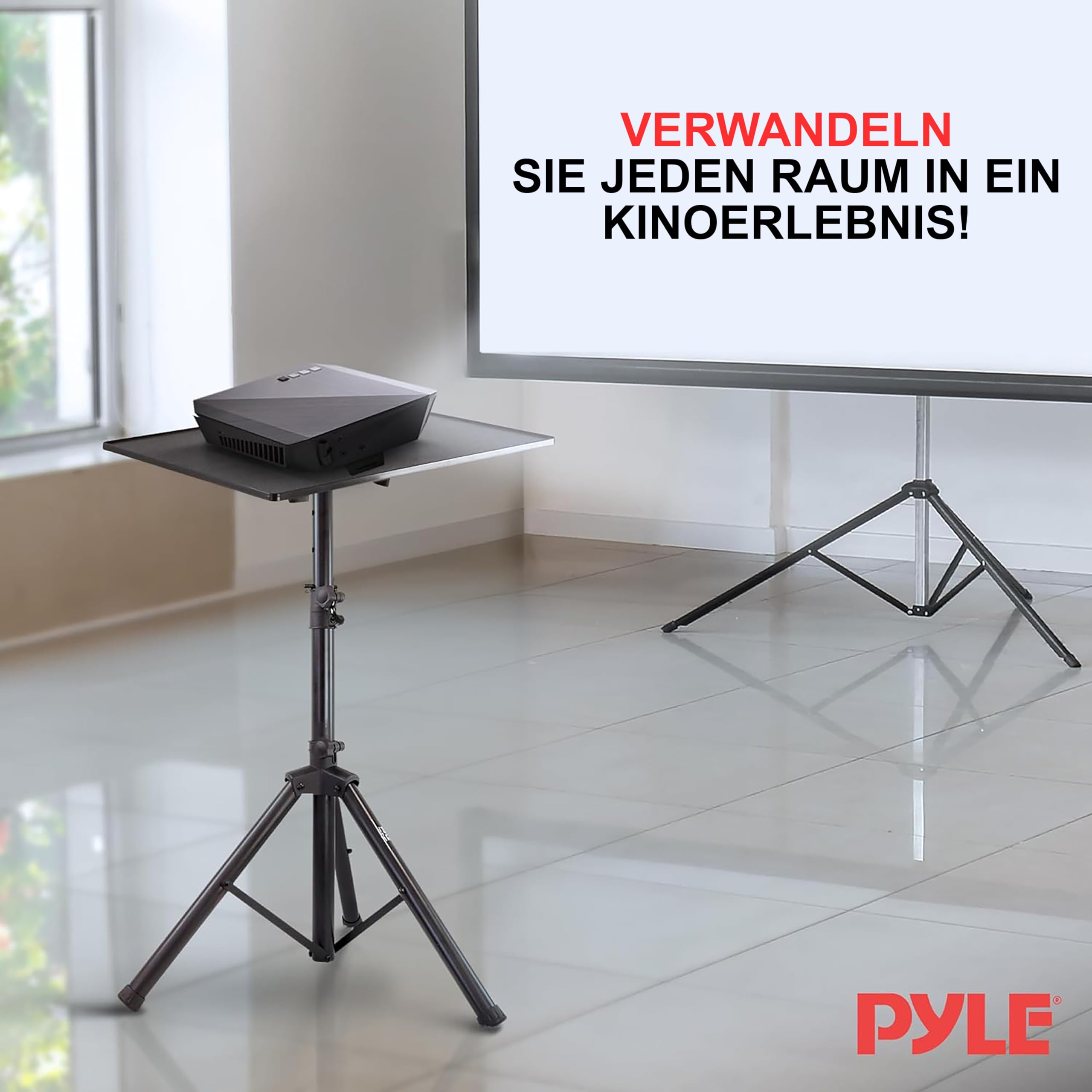 Pyle Laptop Ständer höhenverstellbar – Laptopständer & Projektorständer für Bühne, Büro & Studio, klappbar, robust, 85–125 cm Höhe, für Notebook, Beamer, DJ & Präsentationen