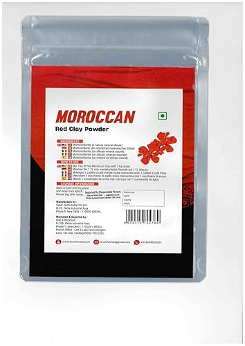 Miniatura 2 de SVATV Polvo de arcilla marroquí roja  Arcilla roja  Reafirmante de la piel  Mascarilla para el cabello  Exfoliante facial  Limpia profundamente los