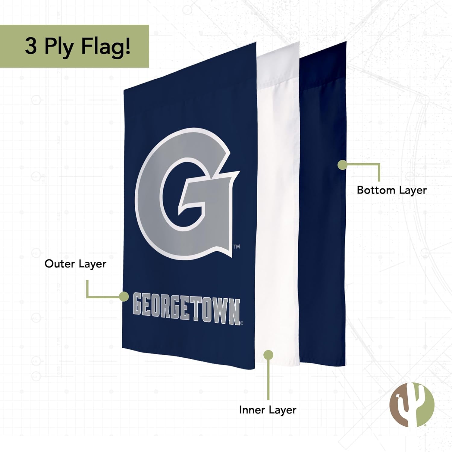 Desert Cactus Georgetown University GU Garden Flag – 19 x 12 inch Georgetown Hoyas Banner, For Outdoor Display and Events (Design G) - Image 3