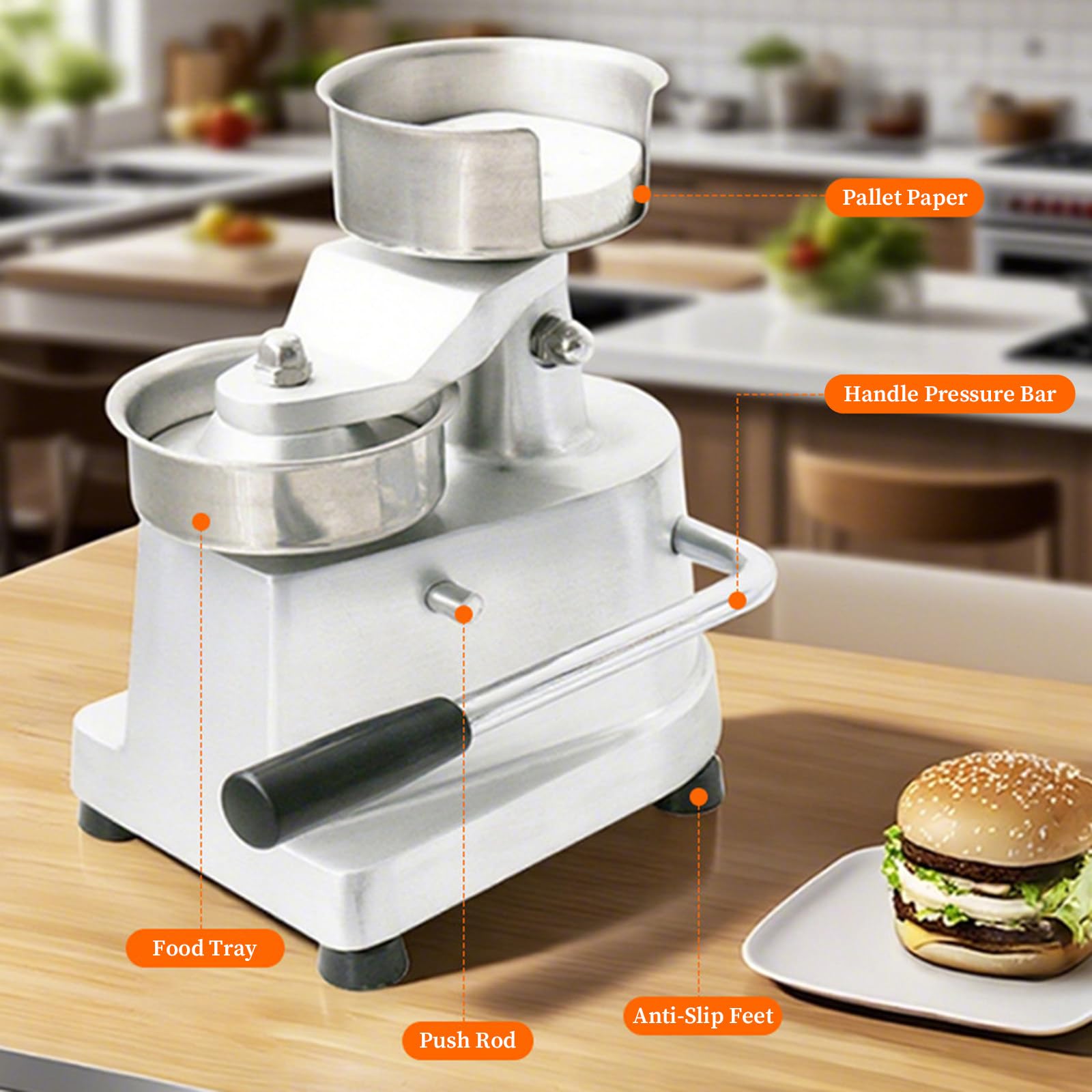 Komeryjna kotletownica do burgerów 3 w 1, wytrzymała prasa do burgerów ze stali nierdzewnej do kontaktu z żywnością, łatwa w czyszczeniu, forma 100 mm/130 mm/150 mm Model100