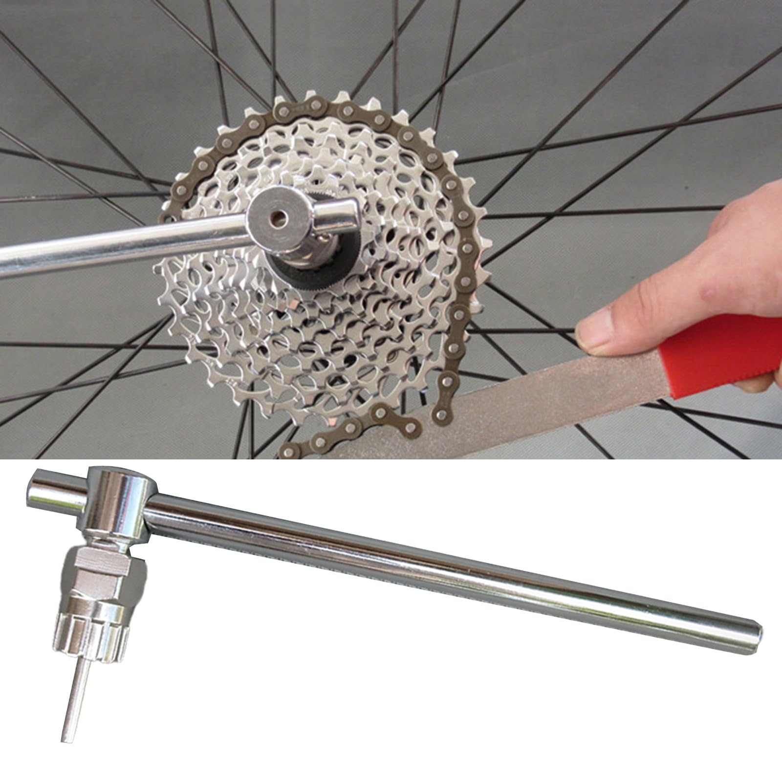 Herramienta de látigo de cadena de bicicleta, removedor de casete de acero de 12 dientes con llave de anillo de bloqueo para reparación de volante de bicicleta de montaña, carretera, 30 cm