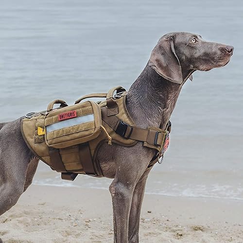 Miniatura 3 de OneTigris Arnés táctico grande para perro, arnés de chaleco ajustable sin tirones, arnés resistente para perro con asa, grandes paneles de gancho y