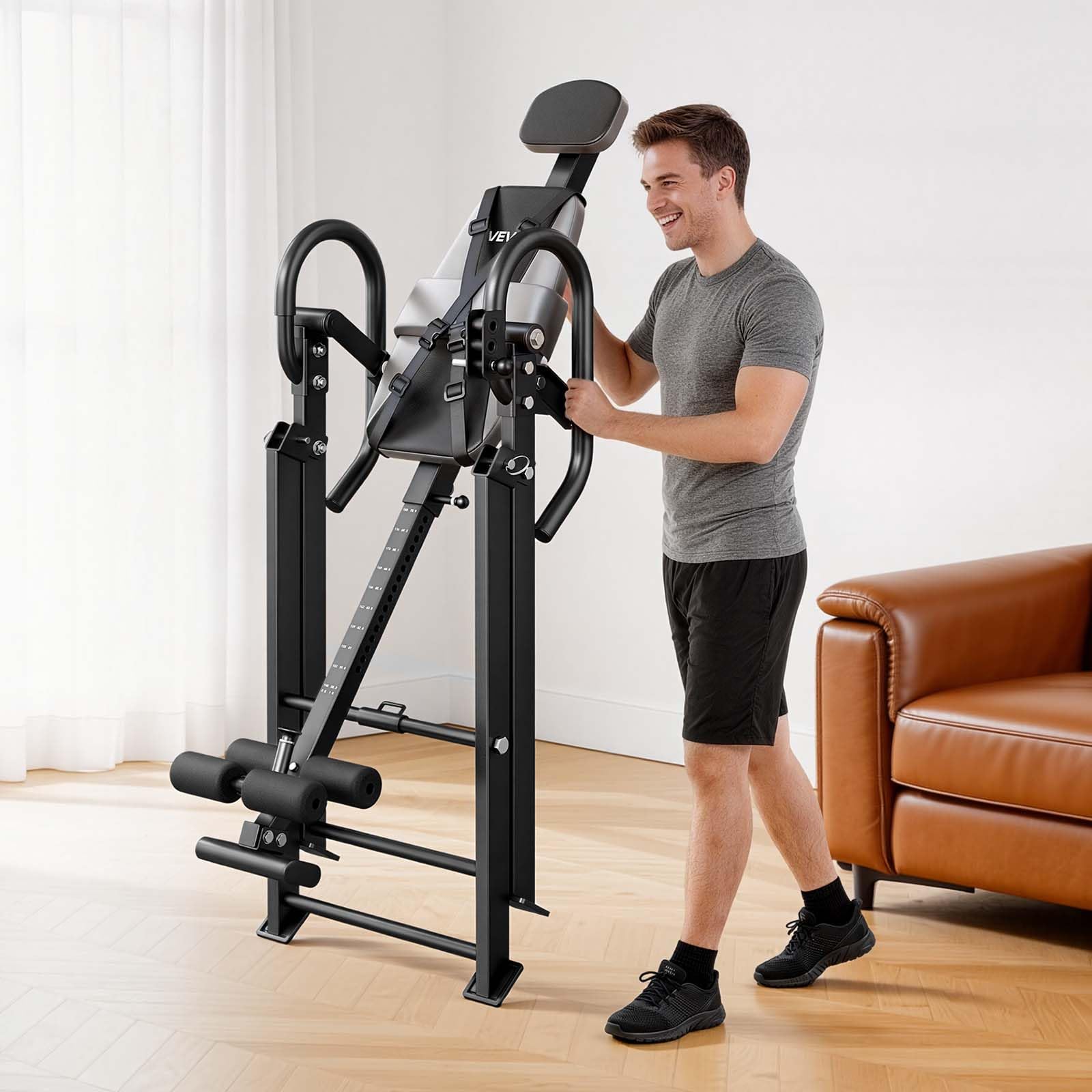 VEVOR Table d'Inversion Pliable, Banc d'Inversion Capacité de Charge de 136 kg, Décompression pour Cou Dos Salle de Sport Domicile, Appareil d'Étirement de Dos à Angle d'Inclinaison Réglable