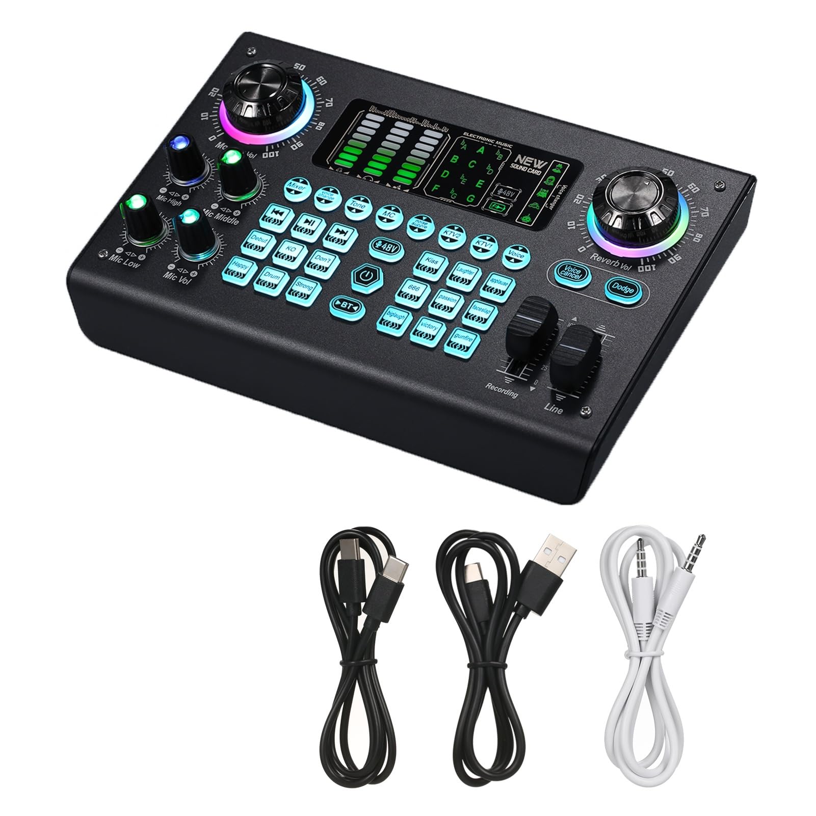 Mezclador multifunción Tarjeta de sonido digital portátil BT Consola de mezcla USB Alimentación fantasma incorporada de 48 V