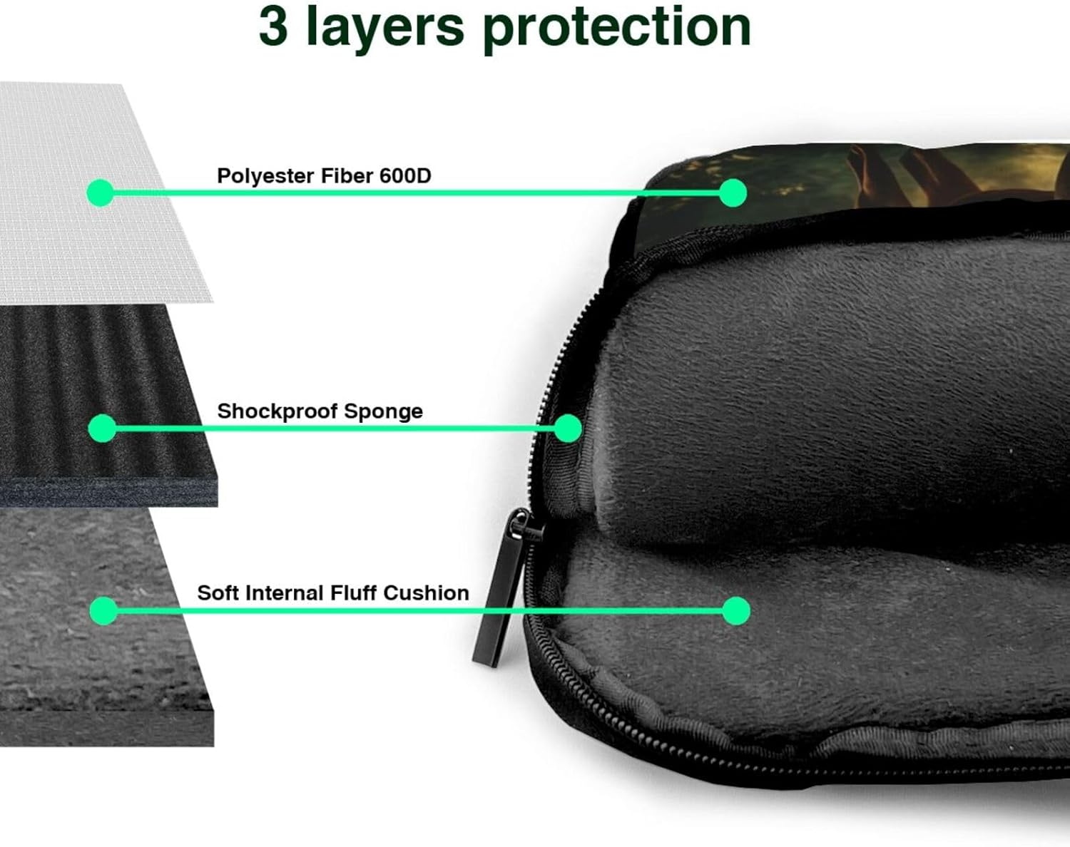 Beauty Deer Print Laptop Shoulder Bag Messenger Bag Notebook with Accessories Pocket 13/14/15.6 inch, Black, 15.6 inch