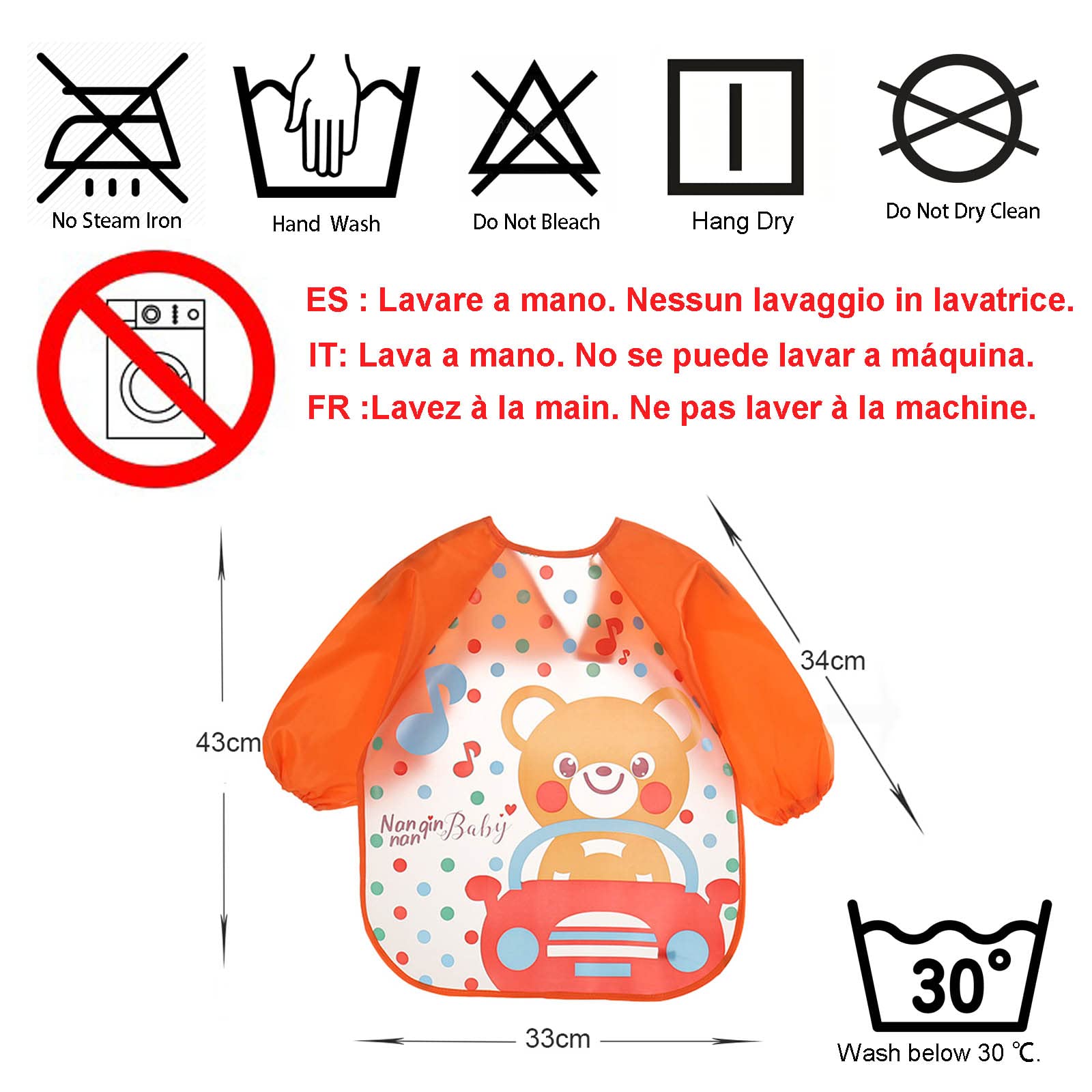 SLOSH Bavaglino Manica Impermeabile Lunghe Set di 5 Bavaglino Bambini Grembiule per Alimentazione Gioco Pittura Piccoli 6-36 Mesi