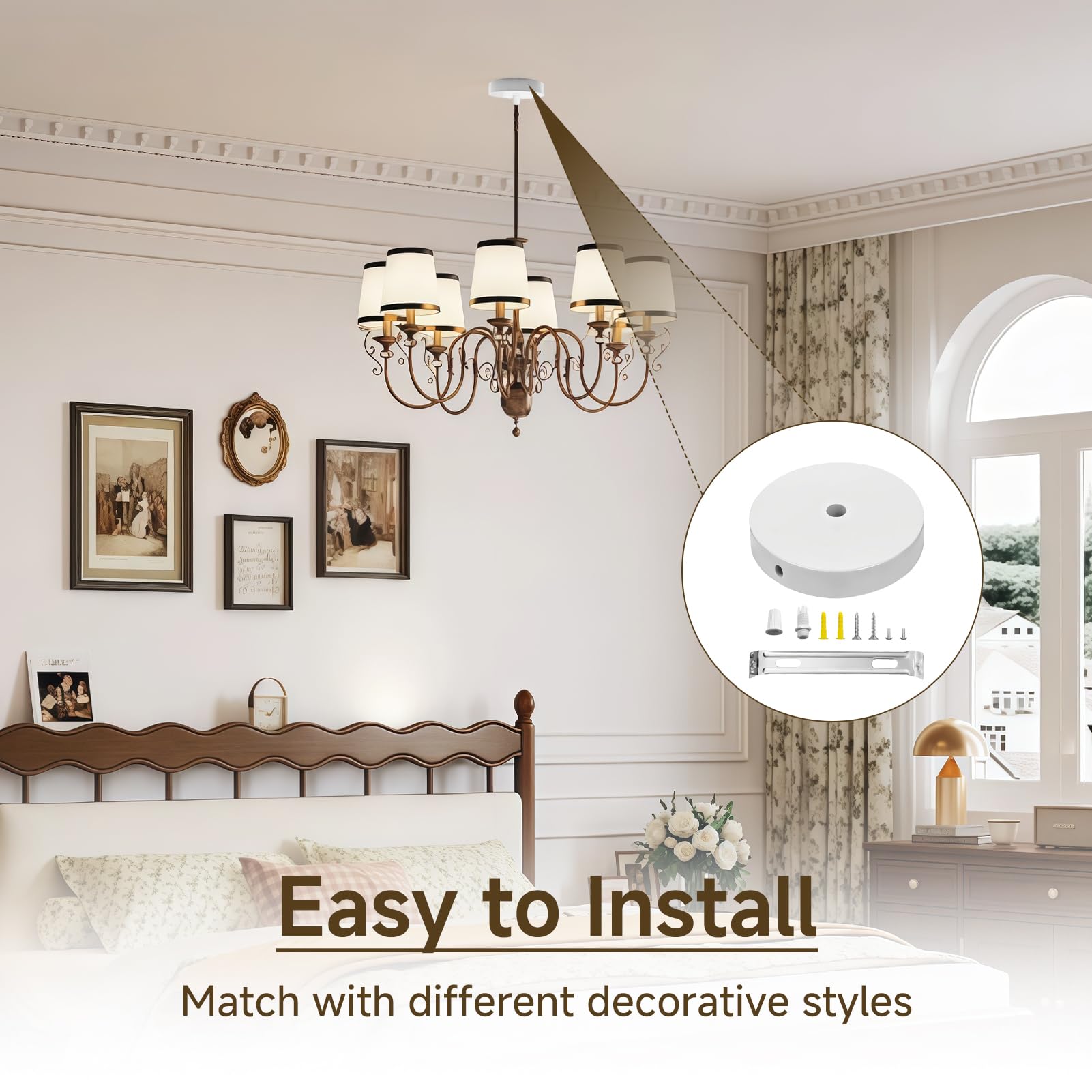 Baldaquino de techo blanco, cubierta robusta para conexión de lámpara en el techo, rosetón de techo redondo, baldaquino para lámpara para candelabro, ideal para bares, dormitorios, apartamentos