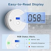 Vista 5 de Detector de monóxido de carbono y humo interconectado, detector de humo y CO, funciona con batería de 10 años, alarma inalámbrica interconectada