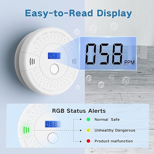 Miniatura 5 de Detector de monóxido de carbono y humo interconectado, detector de humo y CO, funciona con batería de 10 años, alarma inalámbrica interconectada de