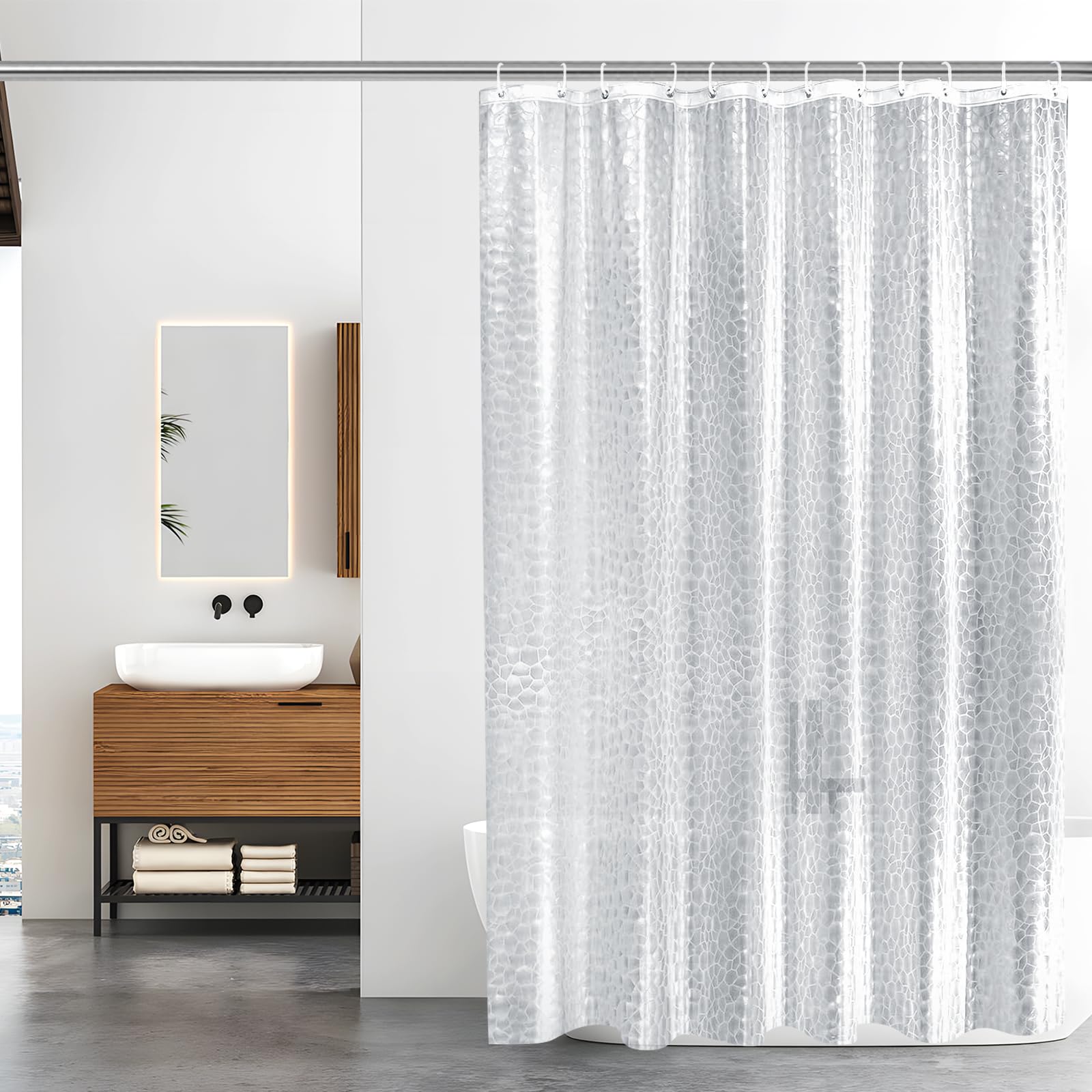 Aeici Shower Curtain White Waterproof Shower Curtain for Bathroom Bath W240 X H200 cm, Eva Water Cube, W 94.5" x L 78.7" (1 Panels)