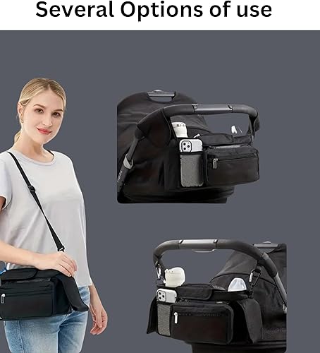 Miniatura 5 de GajetNest - Organizador universal para cochecito con portavasos aislado, bolsa de teléfono desmontable y correa de transporte para Uppababy, Baby