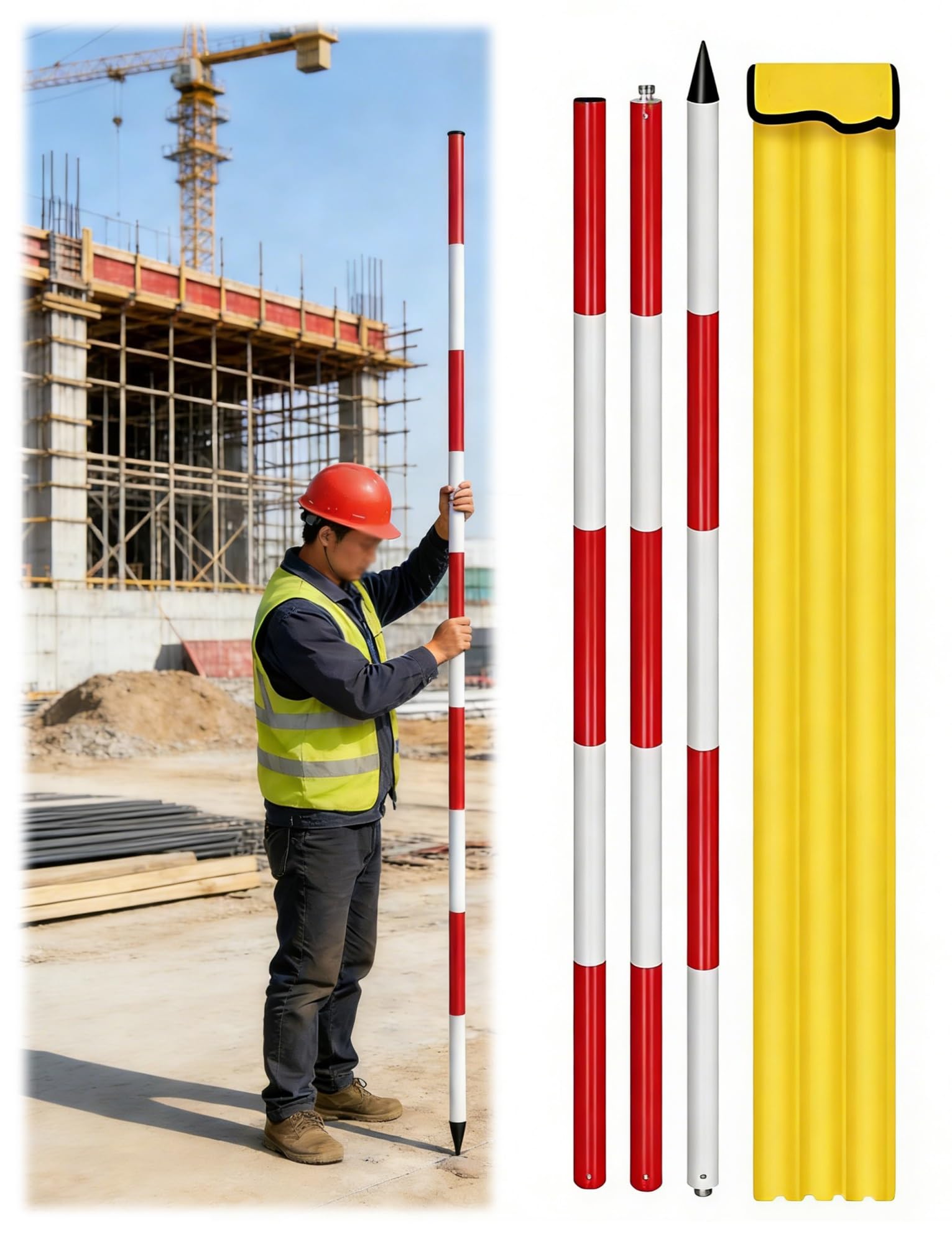 AMZBNEIDI Duty Alummsurvey Pole, Survey Rod Detachable Aluminum Range Pole Carry Bag Centering Rod Multiple Sizes(Rivets,118.11 inch/300 cm)