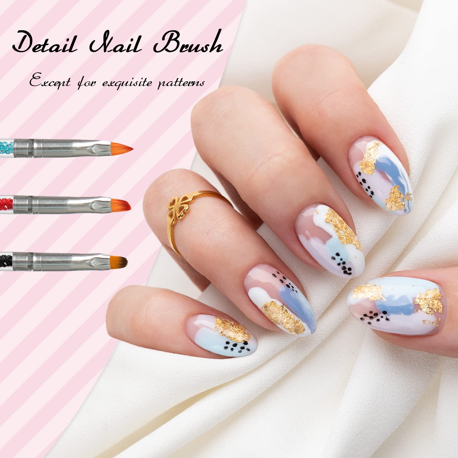 OWill Nail Art Brushes Function Nail Brush for Dotting Drawing Painting Tools Liner Design Nail Art with Glitter Handle Nail Polish Brushes