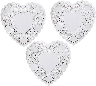 Heart Paper doilies - 6 Inch White Valentine’s Lace Paper Doilies - Disposable Paper Placemats - for Wedding, Birthday, Cakes, Desserts, Tableware Food Decoration, Pack of 100