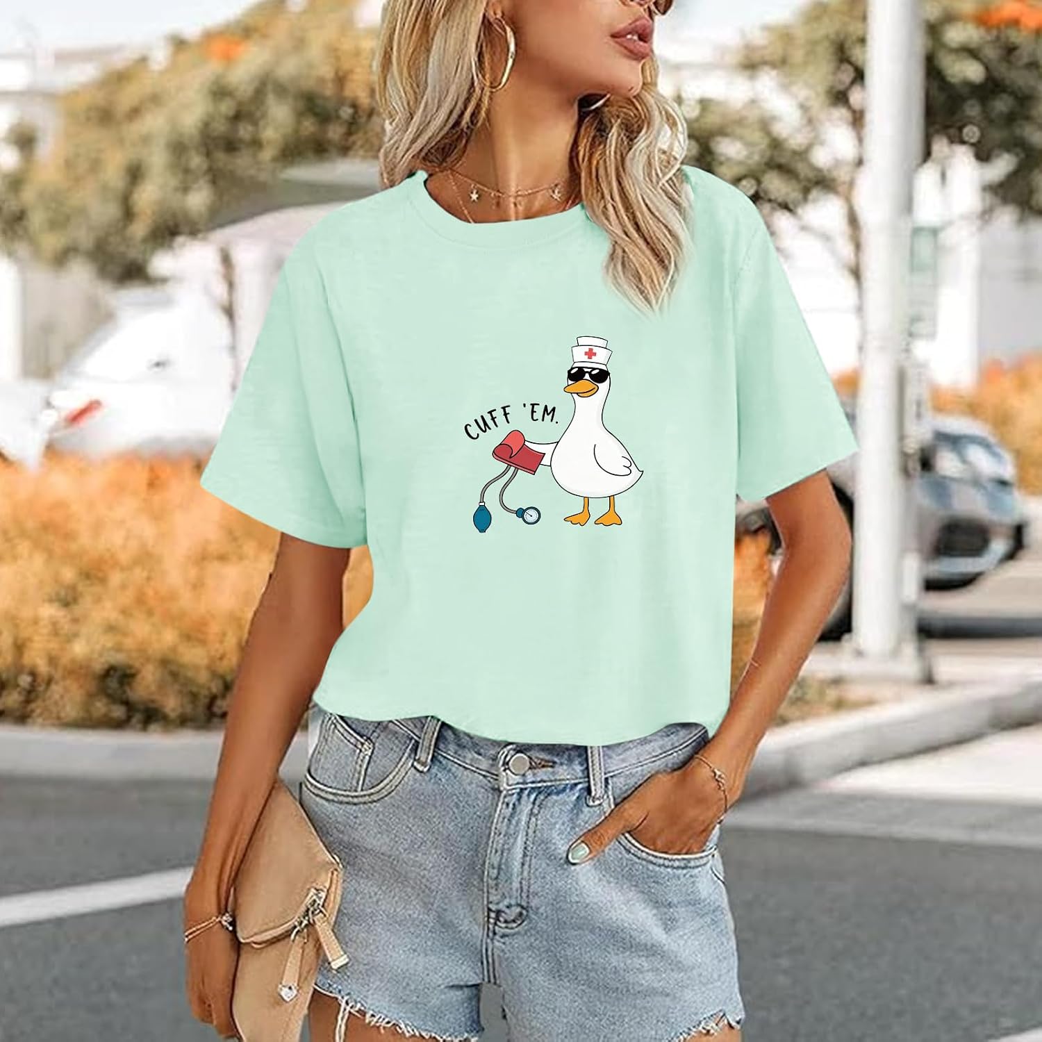 Silly Goose Nurse Shirt for Women Funny Cute Tees Graphic Cuff Em T Shirt Animal Shirts Printed Short Sleeved Tops image 2