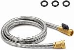 Tuyau de jardin en métal 120 FT, Tuyau d'eau en acier inoxydable, Tuyère de tuyau de jardin & Flexible, léger, résistant à l'écrasement en laiton & Éteignez la valve, Kink & Enchevêtrement libre, preuve de rouille (argent)