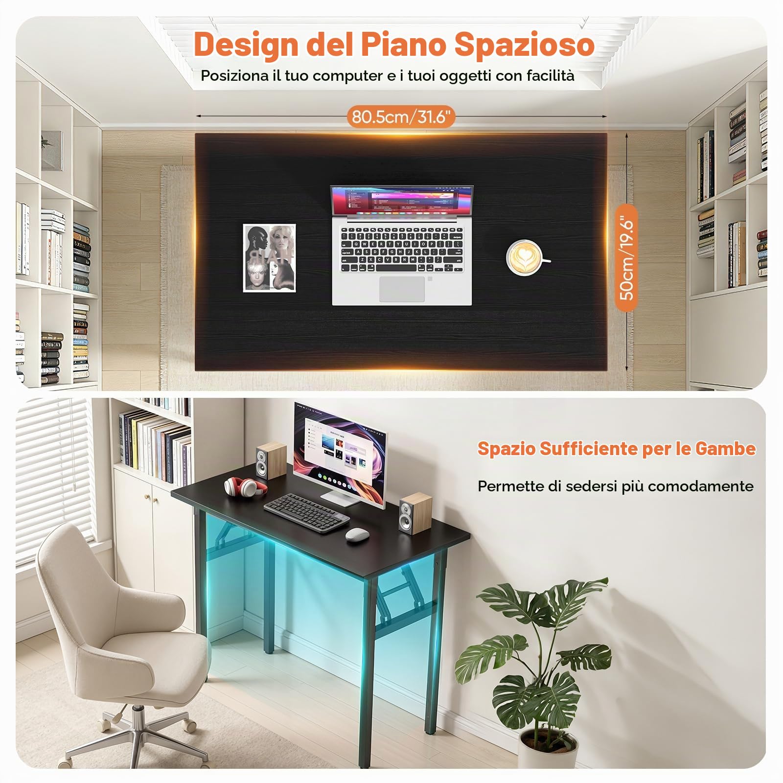 Tavolo pieghevole, scrivania per computer, capacità di carico 150 kg, spazioso piano con ampio spazio per gambe, robusto telaio in acciaio, nessun montaggio richiesto, tavolo da scrittura