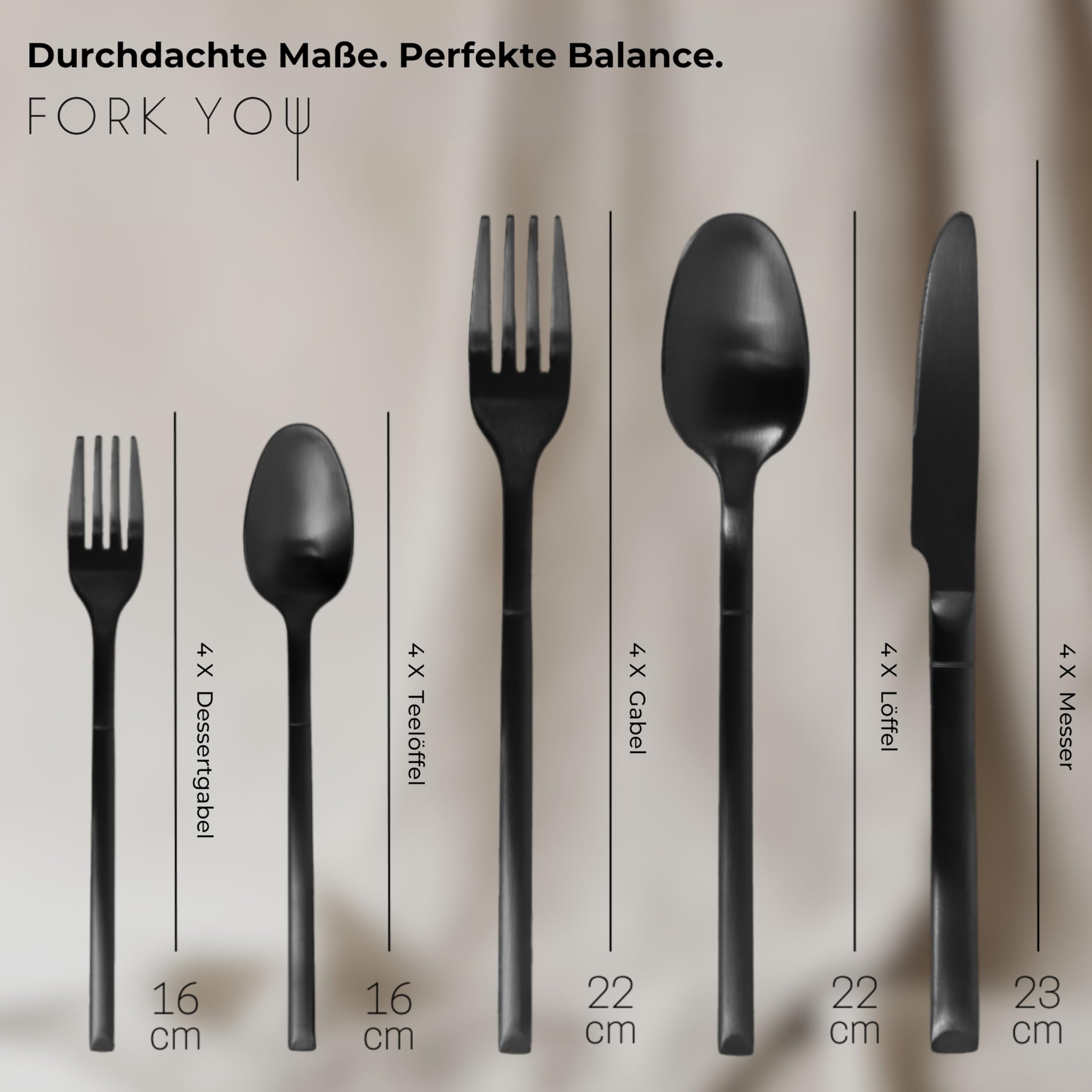 Set di posate nero opaco (20 pezzi) per 4 persone, con forchette da dessert, in acciaio inox 18/10, antiruggine e lavabile in lavastoviglie, confezione di alta qualità, idea regalo