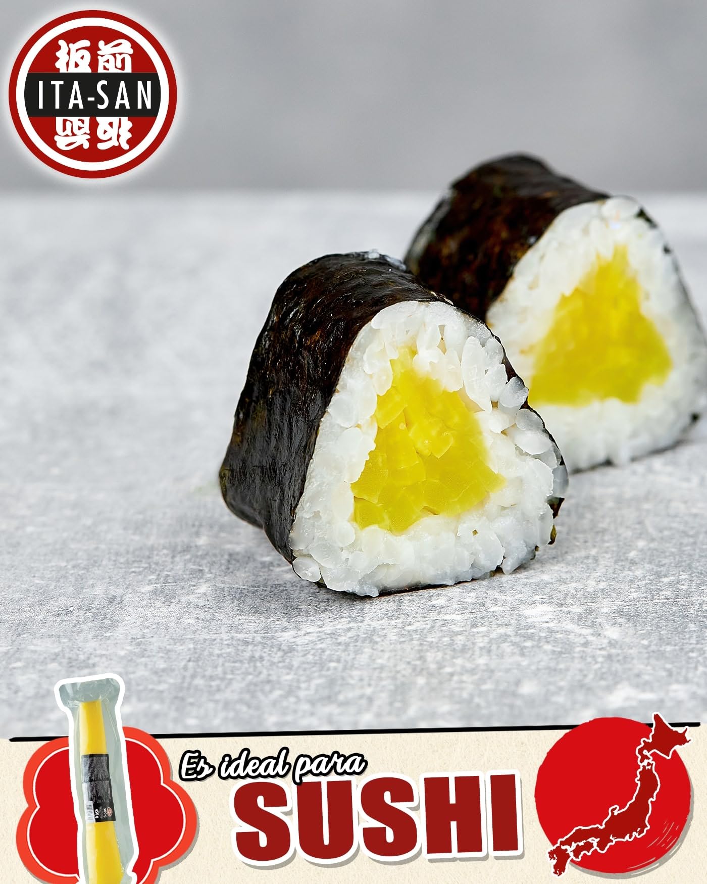 ITA-SAN Rábano Takuan, encurtido, entero, agridulce, para la preparación de sushi y otros platos asiáticos, 1 x 500 g
