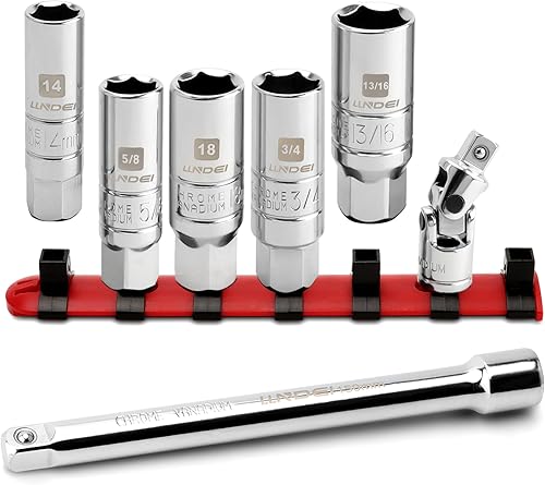 LLNDEI Juego de enchufes de bujía de 38 pulgadas SAE y métricos, alta visibilidad de 6 puntos de acero CR-V, enchufes pulidos de espejo con anillos