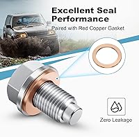 Vista 5 de Tapón magnético de drenaje de aceite M12 x 1.25 de acero inoxidable con juntas de arandela de cobre rojo de repuesto para Toyota, Lexus, Nissan