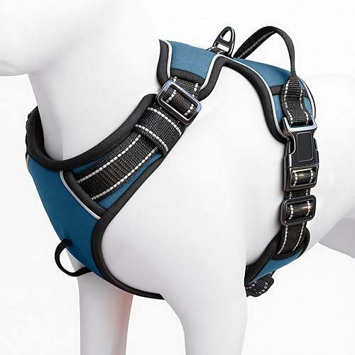 Arnés para perro sin tirones, chaleco reflectante ajustable y acolchado para mascotas con asa de fácil control, fácil de llevar con nudo elegante,