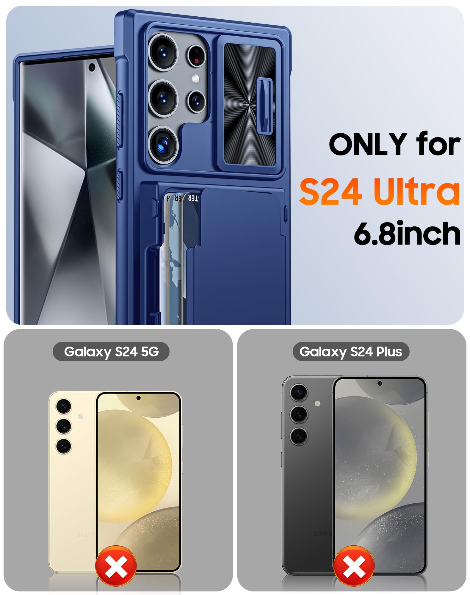 Vizvera for Samsung Galaxy S24 Ultra Case Wallet,RFID Cards Holder & Camera Cover & Kickstand for Women Men, Full Body Rugged Shockproof Silicone Case for S24 Ultra 6.8