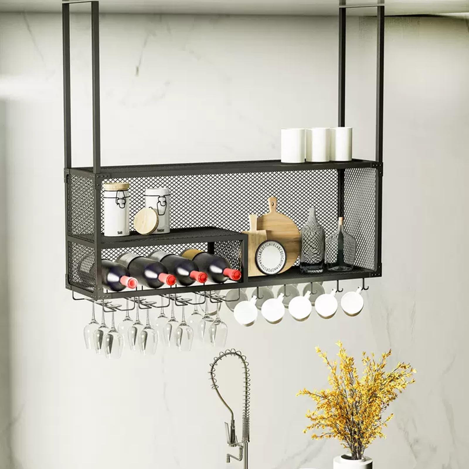 Botellero Colgante de Metal: Moderno Estante Flotante para Botellas y Copas de Vino, Ideal para exhibir en la Pared, Ideal para el hogar, Bares y cafeterías.