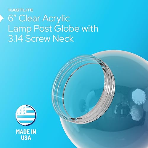 Vista 52 de KastLite Globo de poste de lámpara acrílica blanca de 6 pulgadas Textura suave con cuello de ajuste de 3.14 pulgadas Fabricado en los Estados