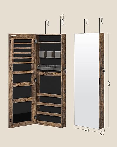 Miniatura 6 de SONGMICS Armario de joyería UJJC001X01 - Armario organizador de almacenamiento montado en la pared con 2 bandejas de cosméticos de plástico, espejo