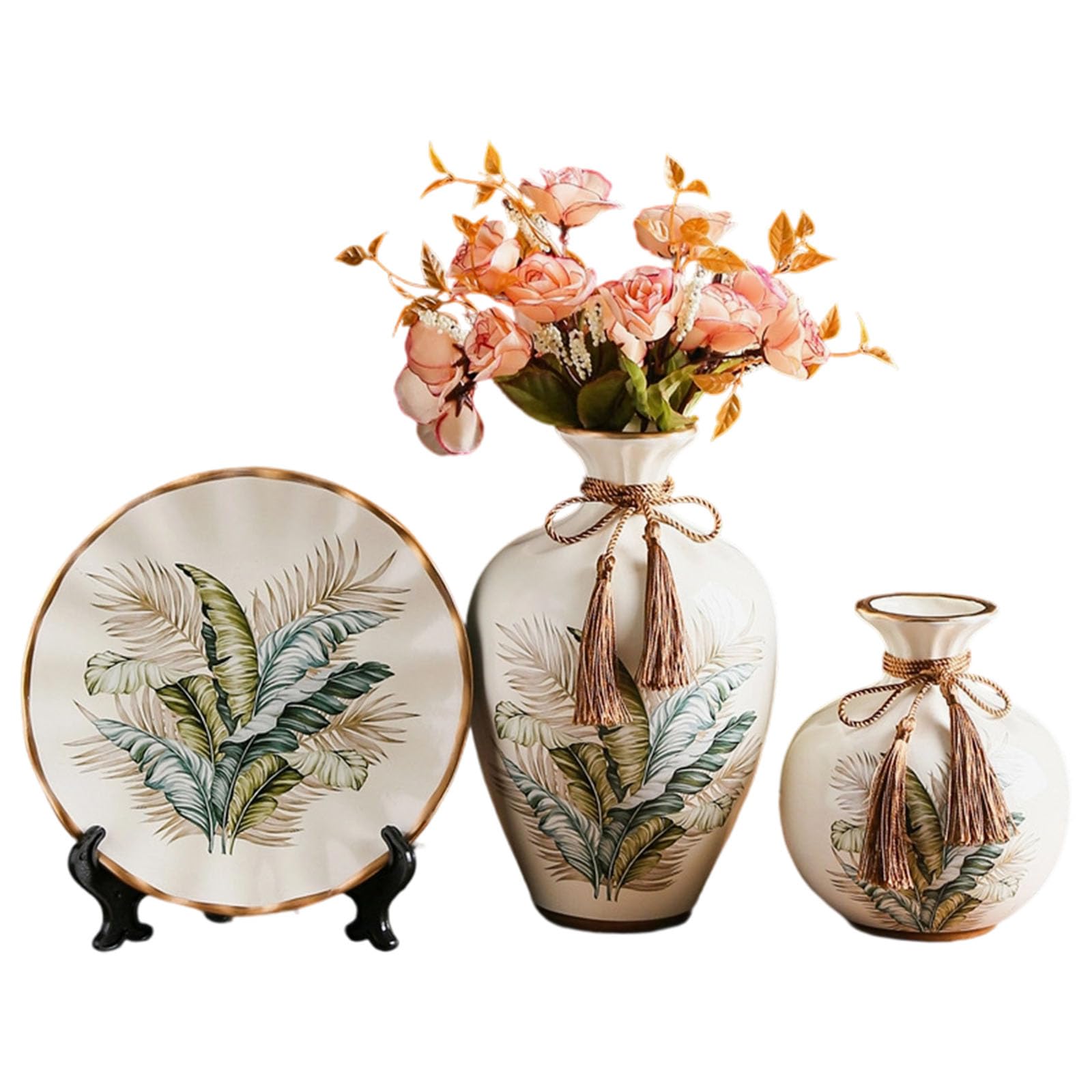 Zeitgenössisches 3-teiliges Set aus dekorativen Vasen und Tabletts, Keramik Übertopf, Couchtisch Mittelstücke, Hochzeitstag Geschenk, Keramikvasen für Blumenarrangements