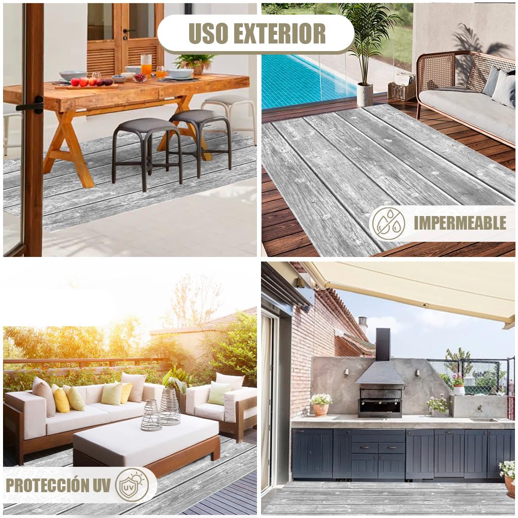 Alfombras Vinilicas Efecto Parquet Gris 180 x 60 - Alfombra Vinilica Cocina Resistente y Antitropiezos - Alfombra Cocina Lavable Antideslizante para Interior/Exterior - Alfombras de Vinilo Esponjosas