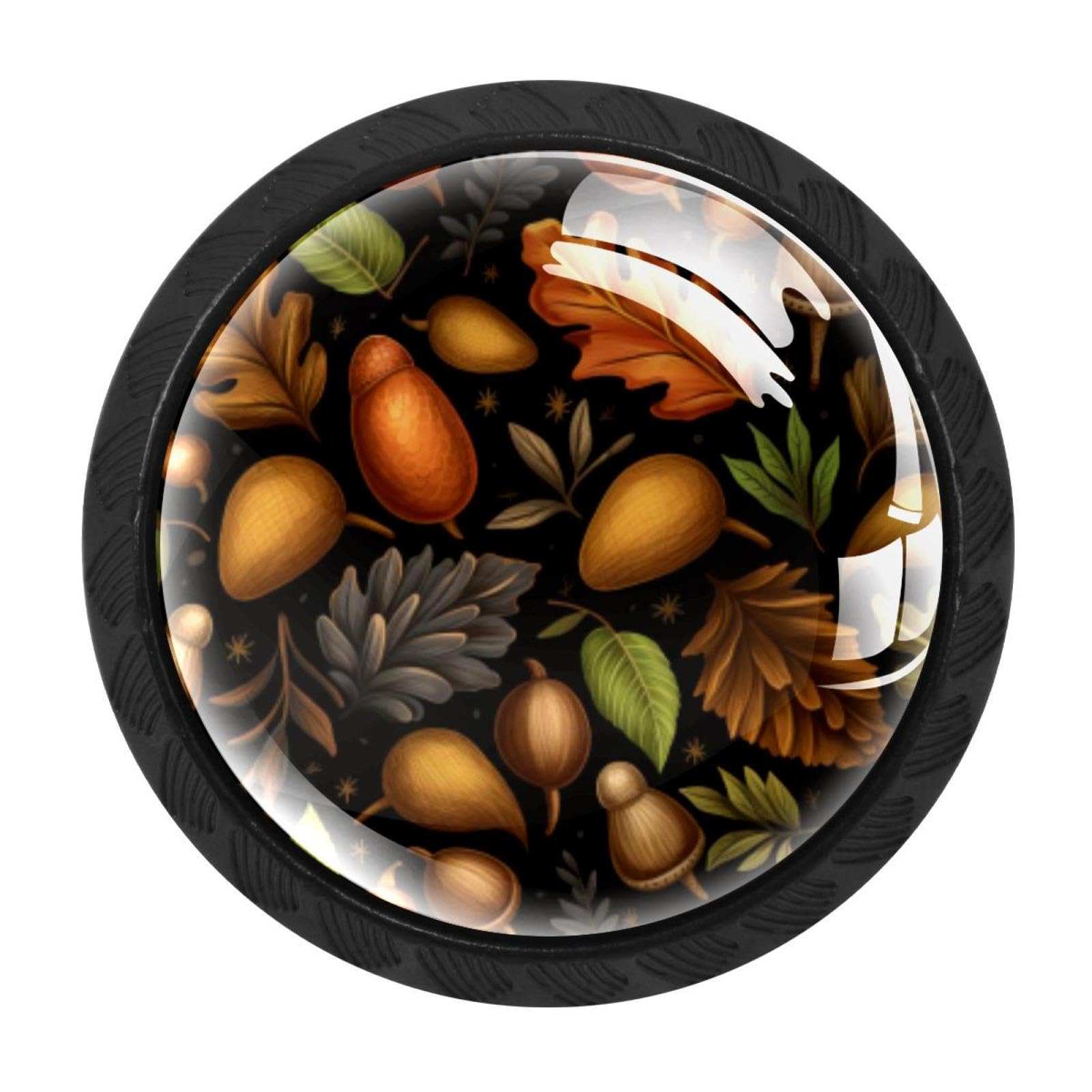 CHENZZZZ 4 Pieces Thanksgiving Acorn Drawer Knobs, 35mm Black Kitchen Cabinet Knobs, Drawer Pulls and Knobs, Glass Cabinet Hardware Single Hole Knob for Cabinets and Drawers Round