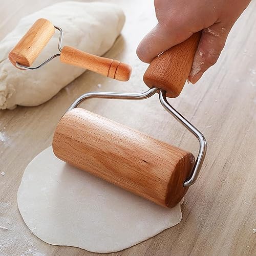 Miniatura 2 de Rodillo de masa de madera, rodillo pequeño de 5 x 7 pulgadas, rodillo de pastelería en forma de T, rodillo de madera antiadherente, rodillo de