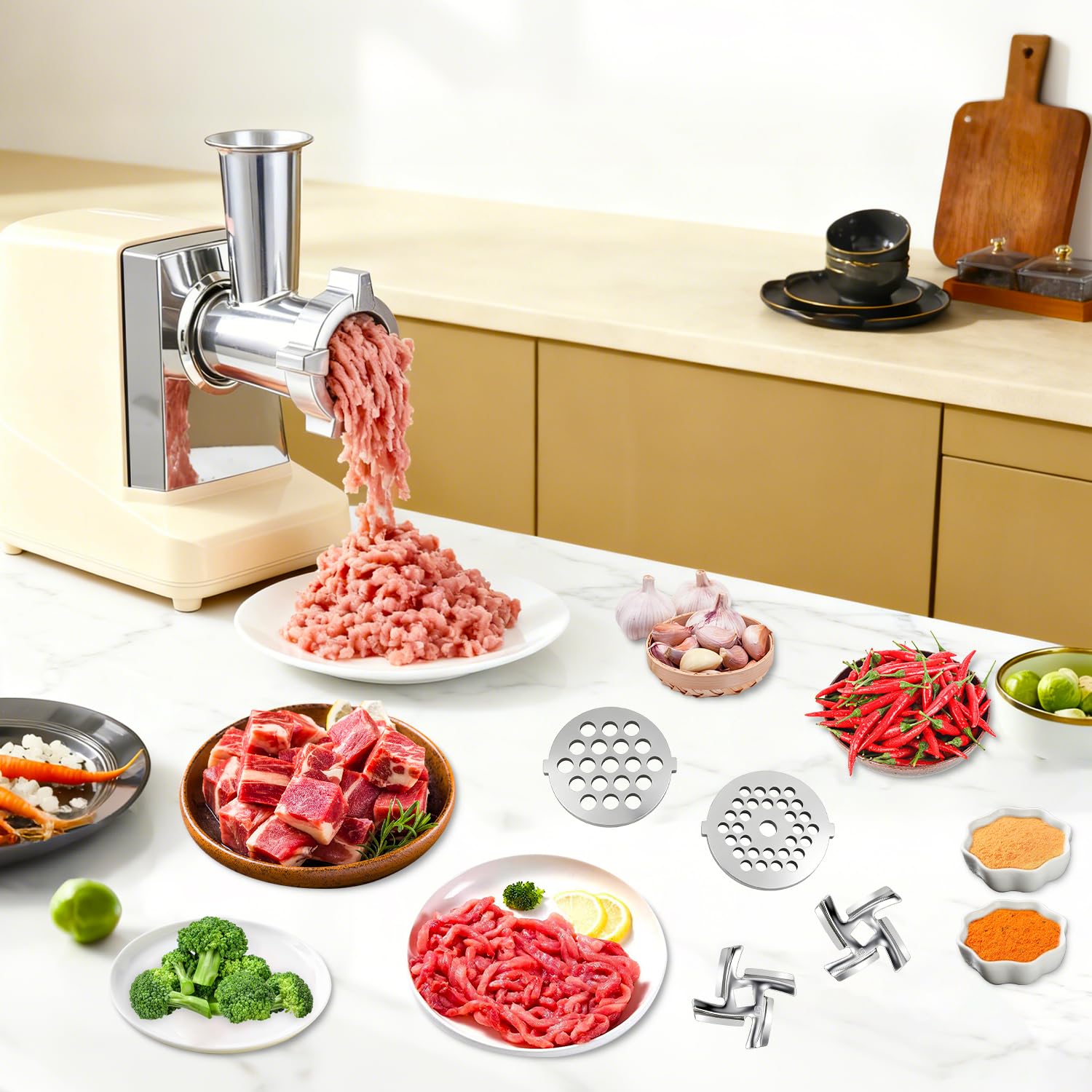 Tissting 4 Piezas de Cuchillas y Platos para Picadora de Carne - Accesorios de Acero Inoxidable para Moler Alimentos, Repuesto Compatible con Picadoras de 55mm