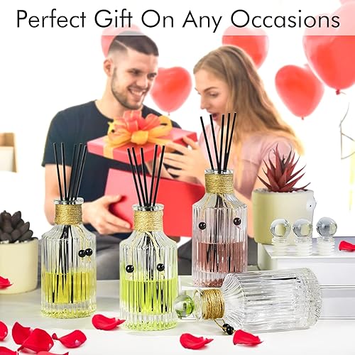 Miniatura 7 de Juego de 4 botellas difusoras de vidrio de 8 onzas  8.5 fl oz, juego de 4 botellas vacías difusoras de vidrio de aceite esencial con tapones y