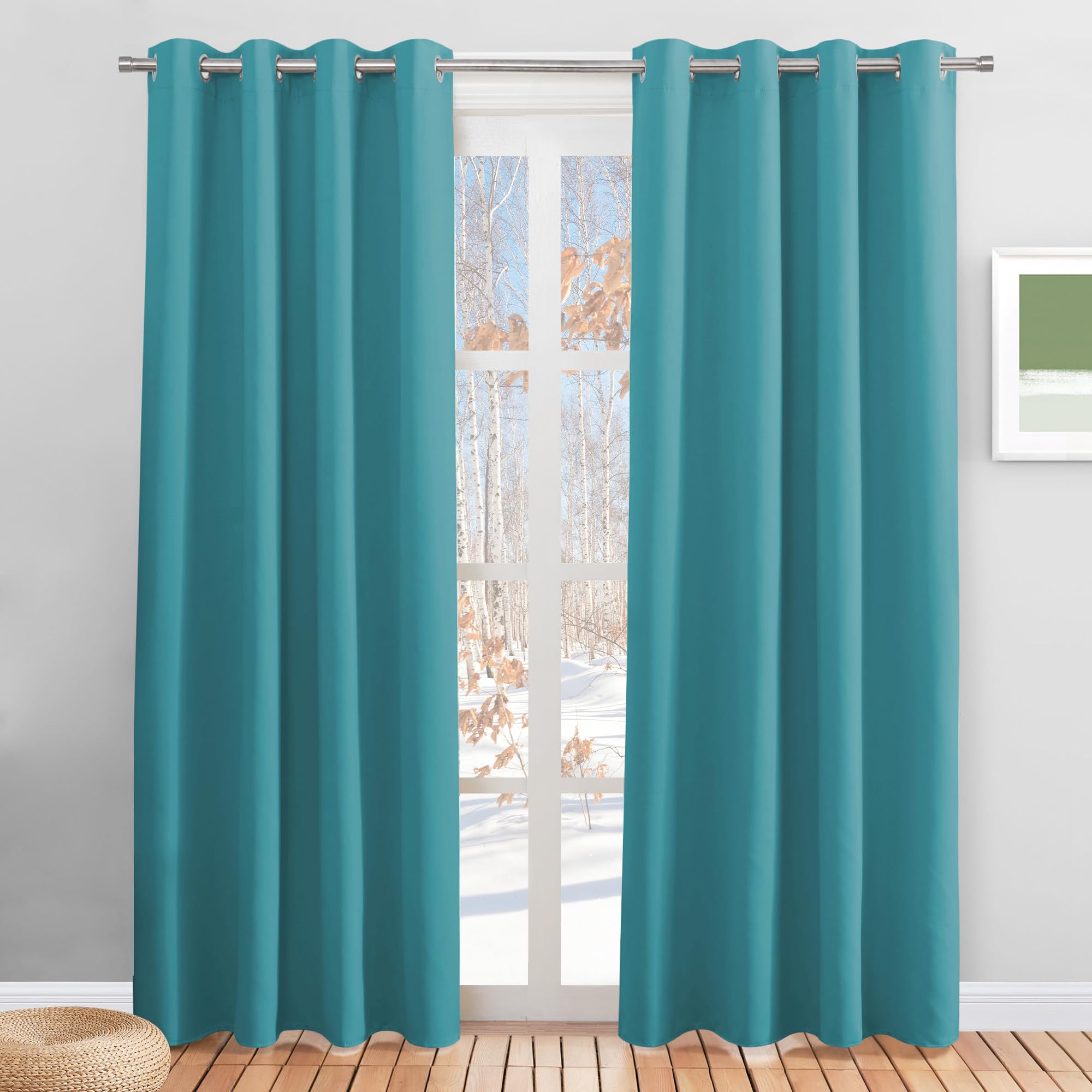 PONY DANCE Cortinas Opacas 2 Piezas Cortinas Infantiles Niño Termica Aislante Frio y Calor con Ojales para Habitacion, 140x220 CM, Azul Claro