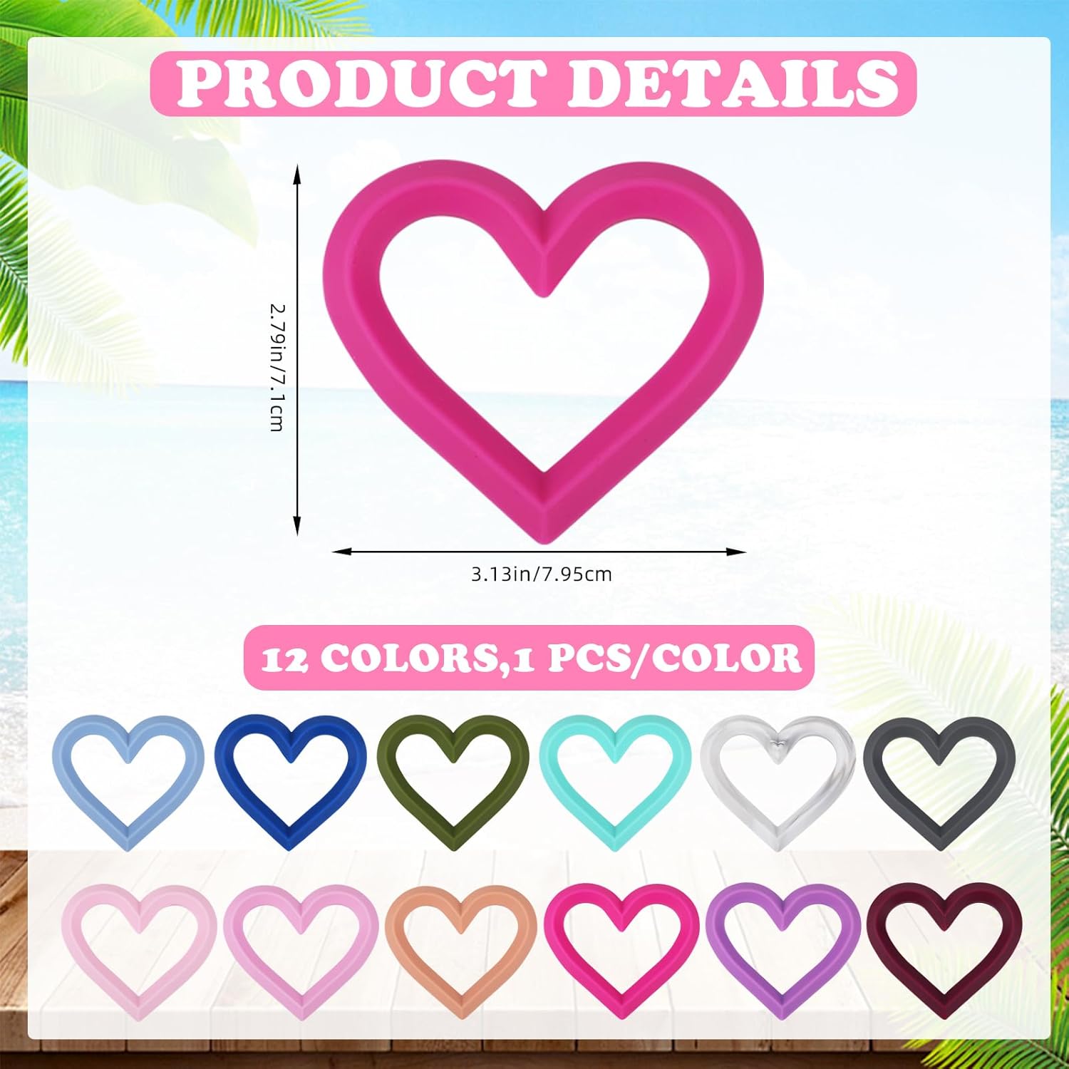 12 Pieces Silicone Ring Bead Silicone Beadable O Rings 65mm Silicone Ring with 2 Silicone Holes for DIY Keychain Car Charms Jewelry Making Pendants(Multi Color Hearts) - Image 2