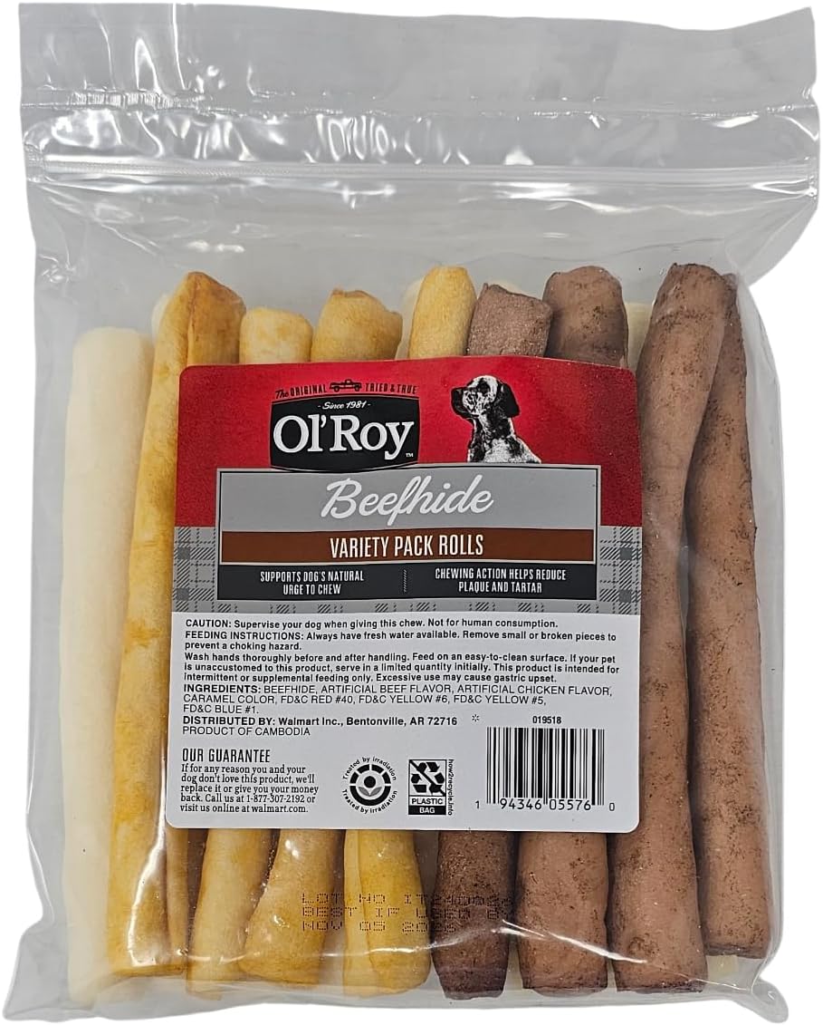 Ol' Roy Beefhide 16 Count Variety Pack Rolls Dog Chew Treats, 9.31 Ounces