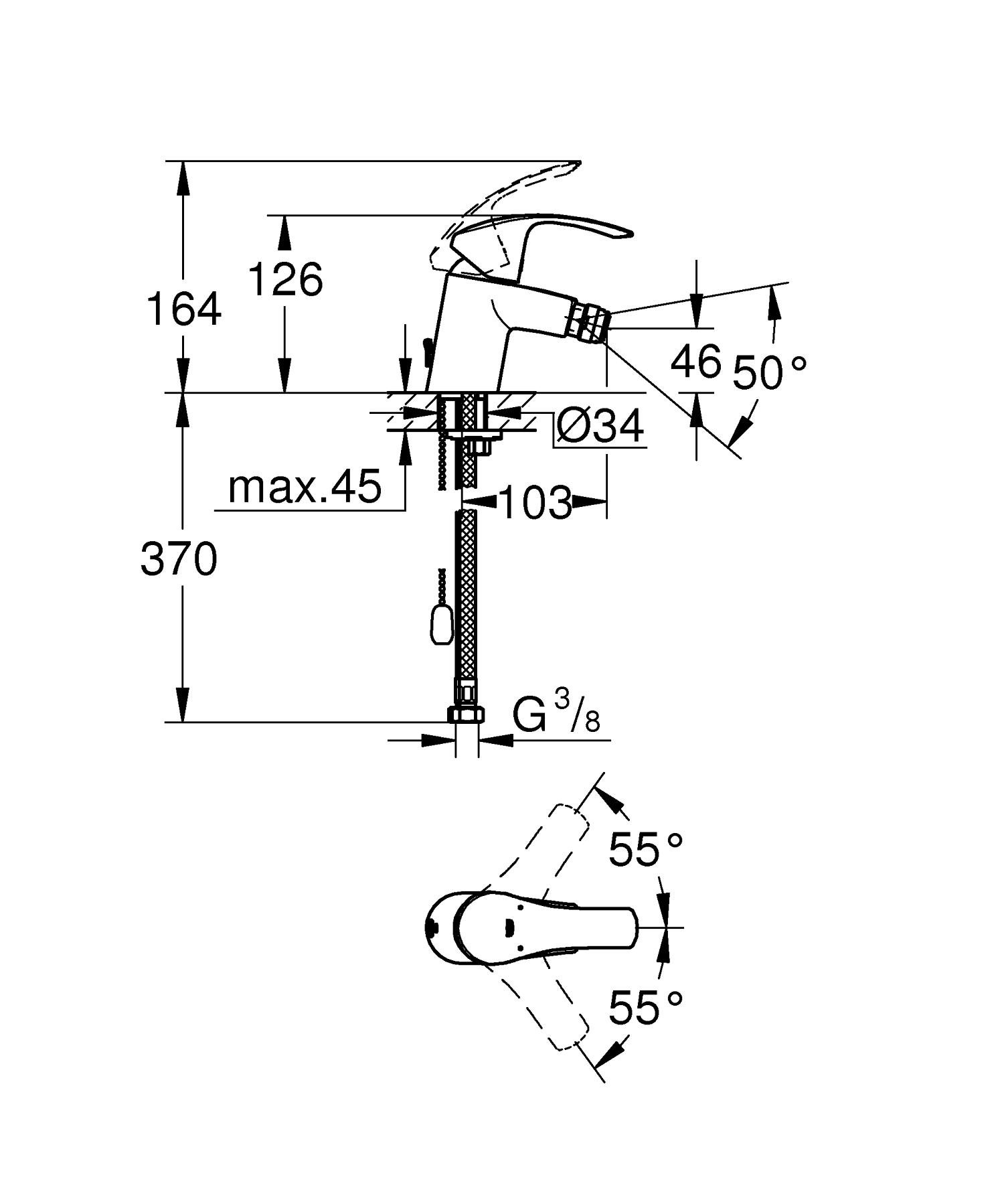 Grohe Eurosmart - Grifo de bidé con cadena retráctil, Tamaño S, Ref.32927002