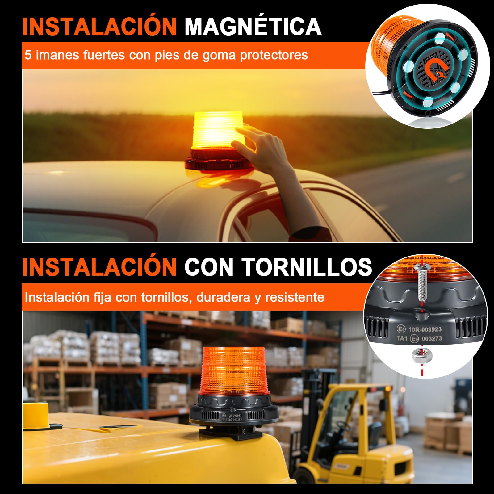 AnTom Baliza LED 12V 24V Amarilla con Función de Alerta de Voz Cable de 3 Metros y Doble Interruptor para Camión, Tractor, SUV, Carro de Golf, Vehículos de Emergencia y Obras