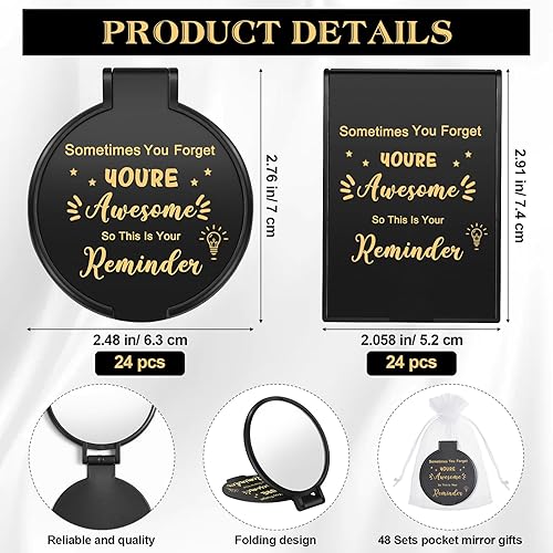 Miniatura 2 de Geetery 48 juegos de espejos compactos inspiradores a granel, espejo de bolsillo pequeño para mujeres, mini espejo de mano plegable para maquillaje