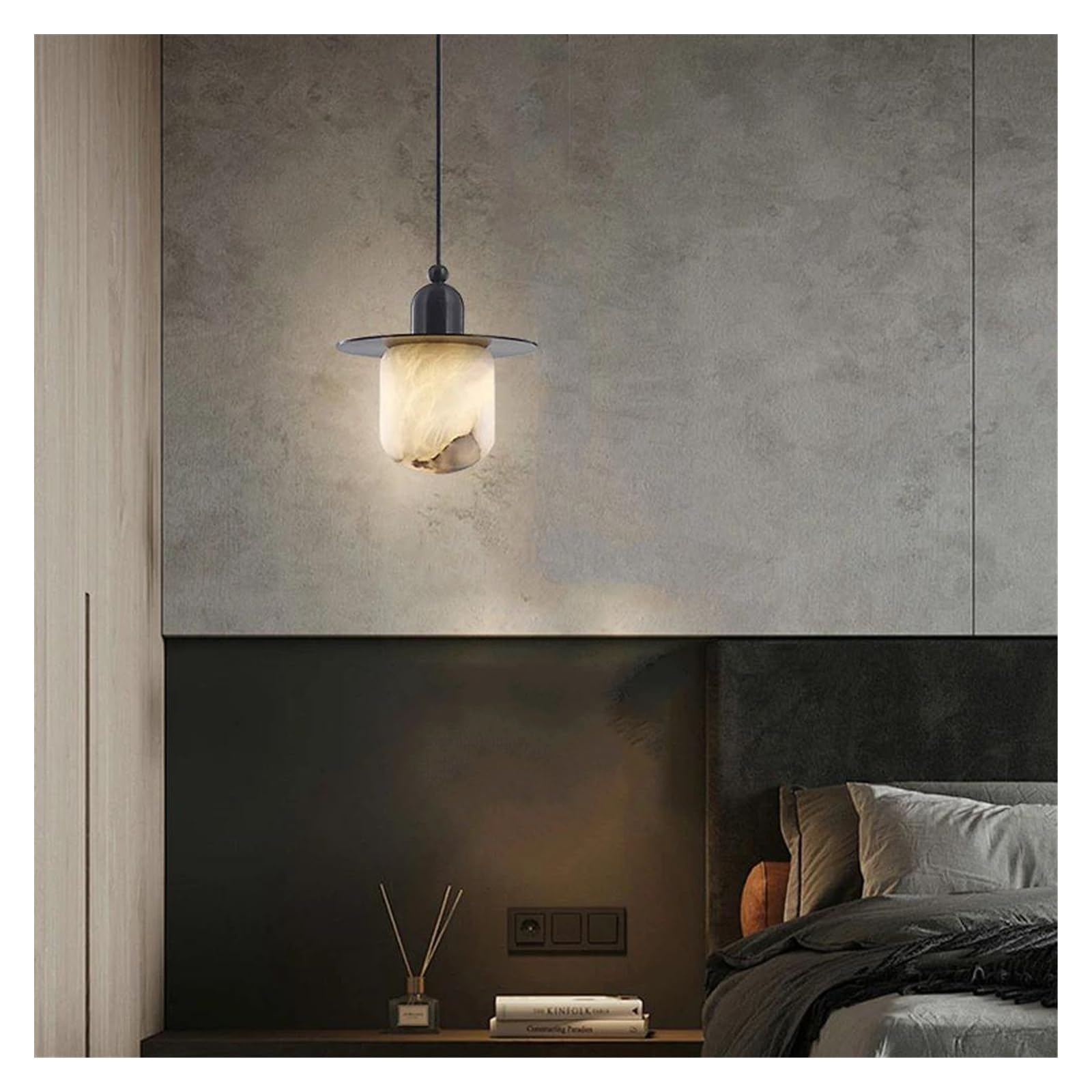 HYJAUSXB Natural Marble Series LED Chandelier Pendant Light Suspension Luminaire Lampen Alabaster Hanging Lamp for Living Room(D)